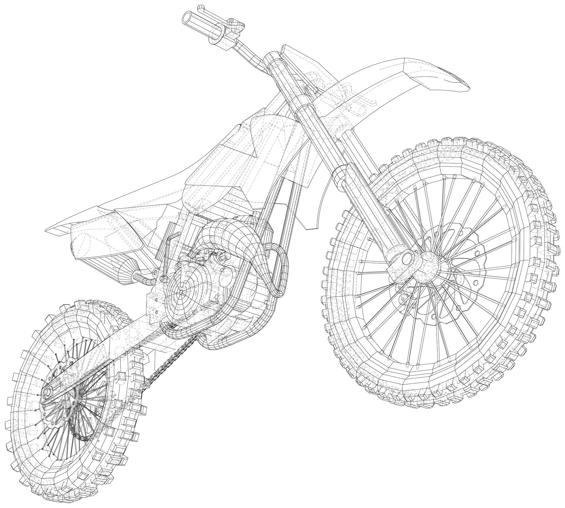 Wireframe illustration of a dirt bike