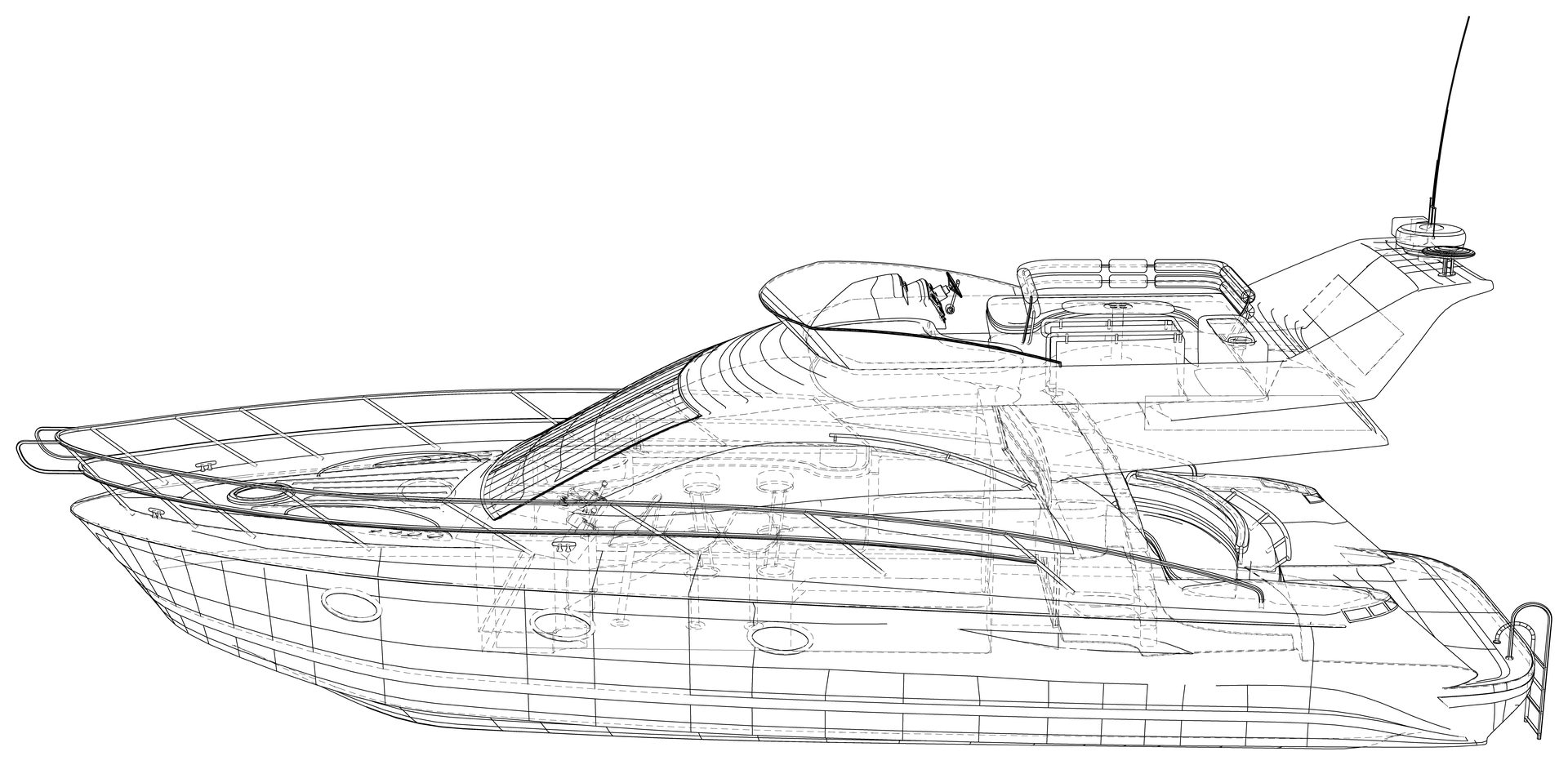 Wireframe illustration of a yacht